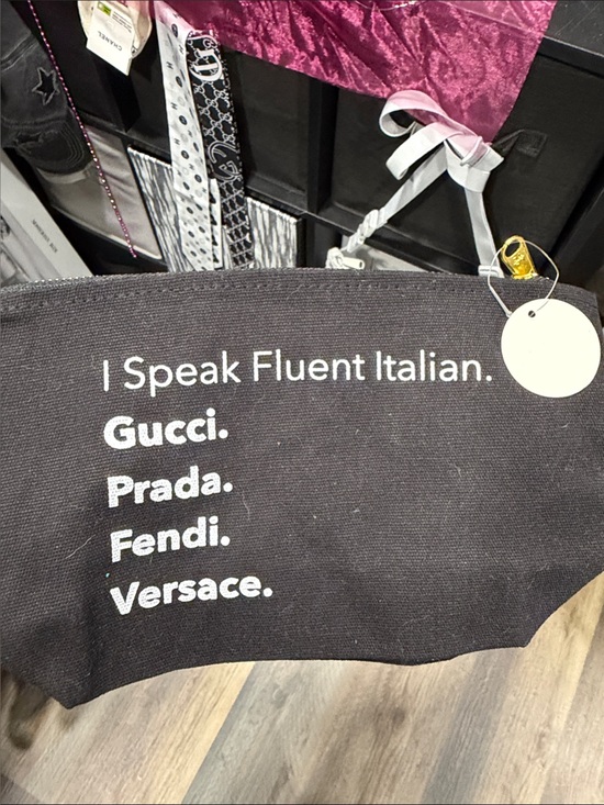 Handbags - Black Canvas Statement Pouch - 'I Speak Fluent Italian'